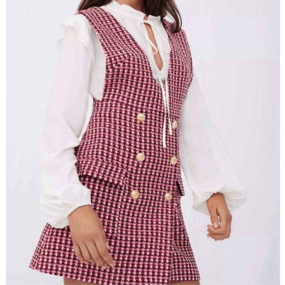 Maje Russi Trompe-l'ail Woven Tweed Mini Pinafore Dress FR 36 / US Small - Picture 4 of 12